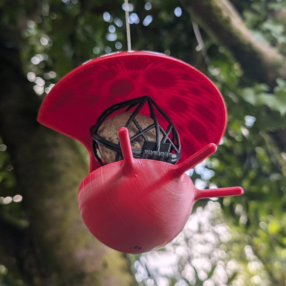 "The Mushroom" hanging fat ball bird feeder, two-tone