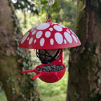 "The Mushroom" hanging fat ball bird feeder, two-tone